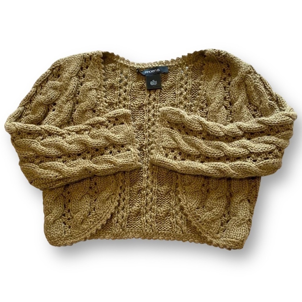 Vintage ARDEN B. Cable Knit Shrug Wheat Brown Size Extra Small (EUC)